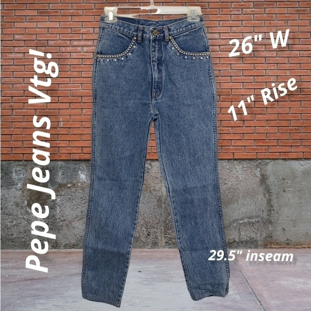 Vintage Rare Pepe Jeans London High Waist Straight Leg Embellished Jeans 26 EUC - Picture 2 of 15